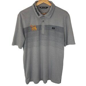 Travis Mathew Striped Polo Shirt Embroidered Lion Logo Men Gray L